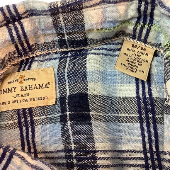 Tommy Bahama Island Crafted Plaid Shirt Mens Size M Blue Button Up Short Sleeve - Picture 7 of 11